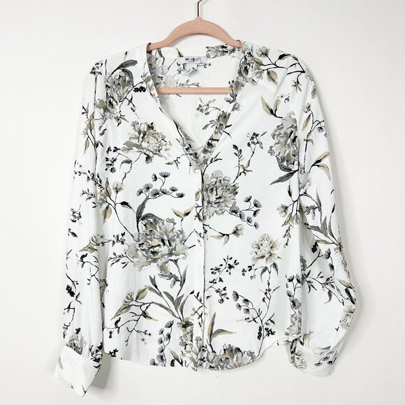 2/$30 White House Black Market Floral Print V-Neck Blouse Small #A0397 - Picture 4 of 9